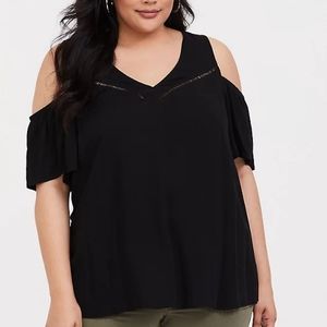 Black Eyelet Cold Shoulder Blouse